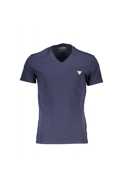 Guess Men's T-Shirt, Guess, Dark Blue, V-Neck, Cotton, XL