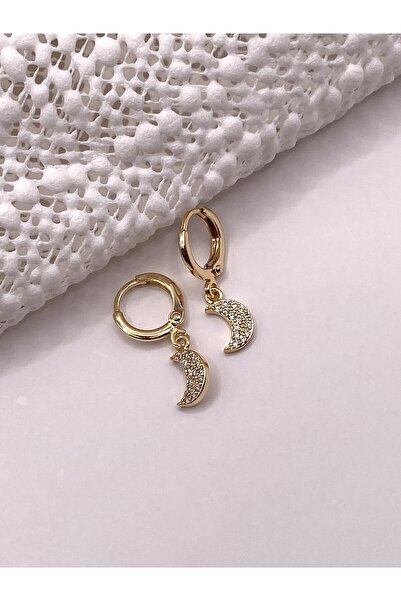kurukafagift Stone Earrings with Moon Figure, Yellow Color, Minimal Model