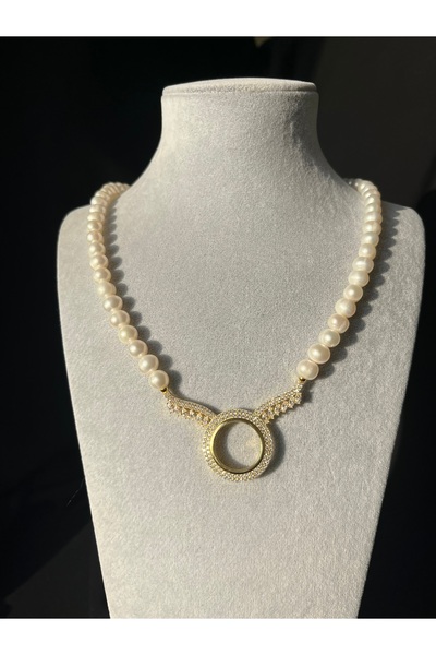 Lulue Mücevher Çeyrek Altın Takılabilen Altın Detaylı İnci Kolye