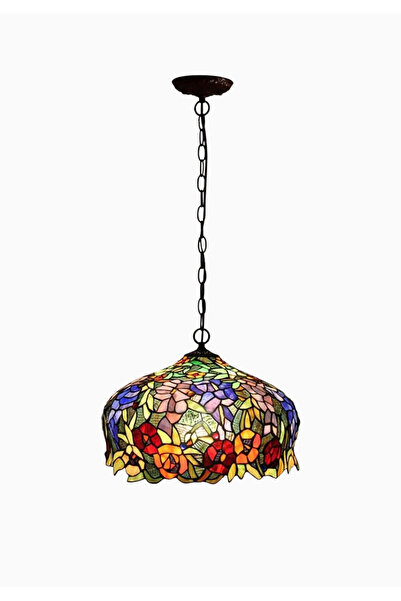 HOME LONDON BREEZE 16” Flowers Style Vitray Sarkıt Tavan Lambası, El Yapımı R...
