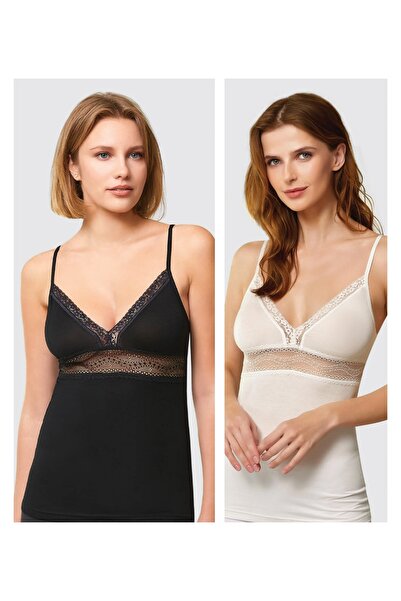 Berrak Комплект білизни, 2 шт., чорно-білий мереживний жіночий топ на тонких ...