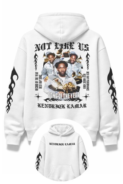 Fuddy Moda سويت شيرت بقلنسوة مطبوع عليه قصة فضفاضة أغاني العام كيندريك لامار ...