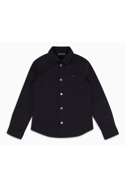 Emporio Armani Cămașă pentru copii, neagră, logo brodat, bumbac