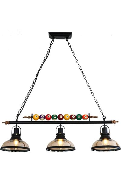 HOME LONDON BREEZE Minifair Retro Endüstriyel Bilardo Avizesi Siyah Demir, 98...