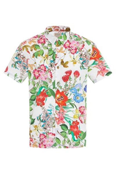 Guess Men's Shirt, Floral Pattern, Short Sleeves, Cotton