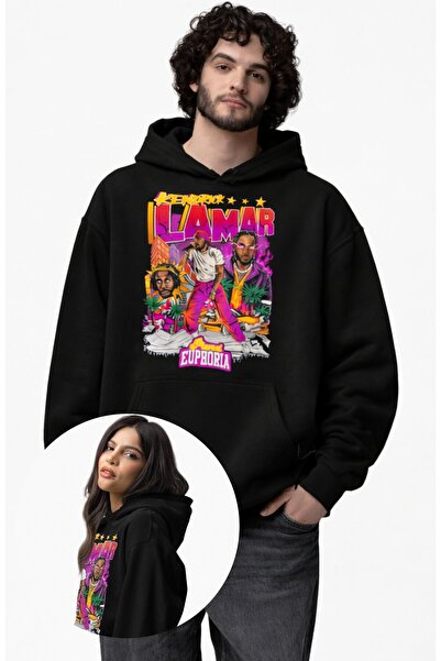 Fuddy Moda سويت شيرت بقلنسوة مطبوع عليه كيندريك لامار للجنسين، هودي بتصميم قص...