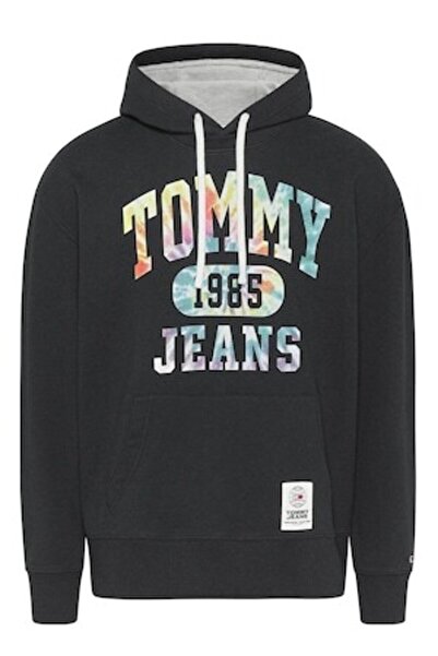 Tommy Jeans Hanorac din bumbac cu imprimeu, negru, M