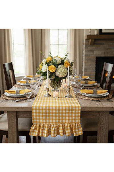 Sister Home Design Ekose, Fırfırlı, Pötikare Ranır- Table Runner