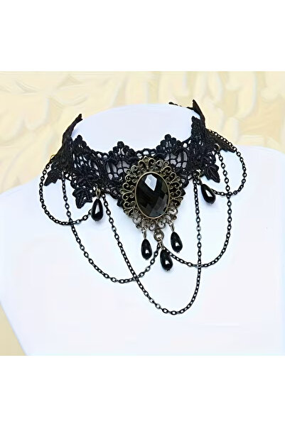 CARAVSTORE Gotik dantel inci taşlı kolye