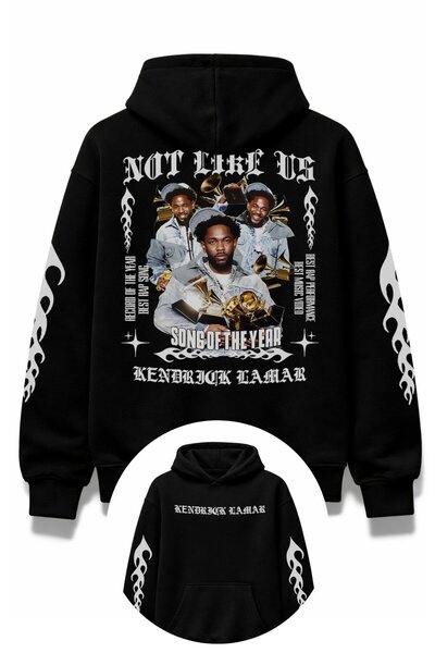 Fuddy Moda سويت شيرت بقلنسوة مطبوع عليه قصة فضفاضة أغاني العام كيندريك لامار ...