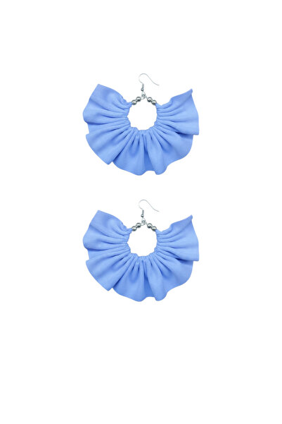 maia أقراط دائرية فضية اللون - تصميم مزين بخرز قماشي باللون الأزرق الفاتح