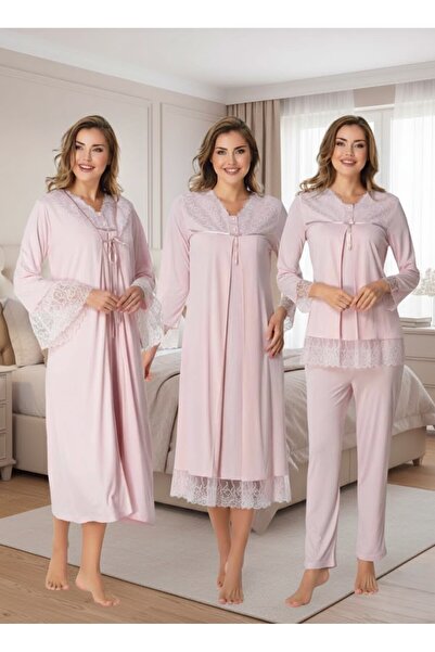 Lohusa Homewear Set de pijamale pentru femei, din dantelă roz din bumbac, cu ...
