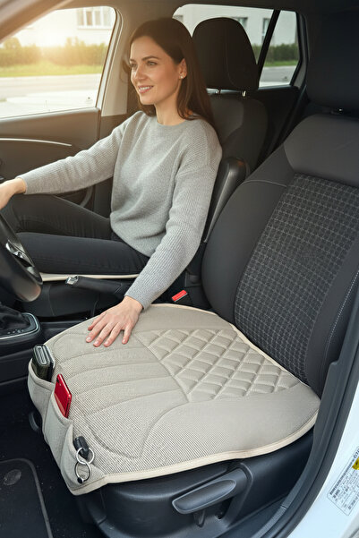 Cartex Bej Cepli Terletmez Ortopedik Oto Koltuk Minderi - 1 Adet -Bej Universal Tekli Oto Koltuk Minderi