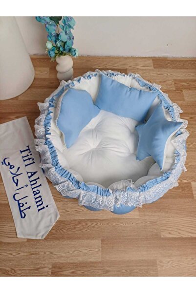 Tifl Ahlami Luxurious 4-piece round baby crib in sky blue