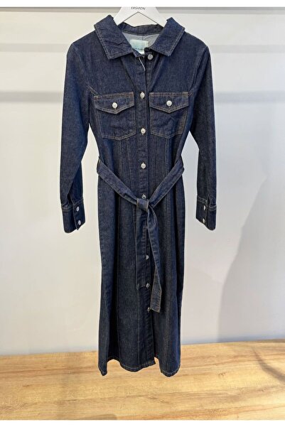 moda gk Belted Button Detailed Denim Dress - Perfect Fit