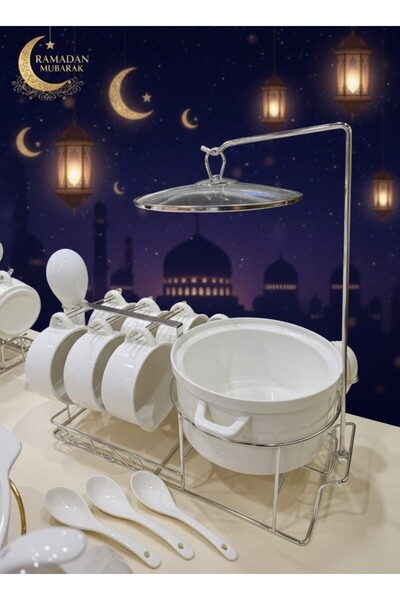 Generic SNK Premium 15Pc Porcelain Soup Pot Set Golden, Silver Stand Bowls & ...