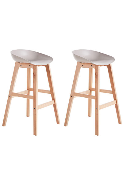 BELIANI MICCO 2’li Taupe Bar Sandalyesi Seti, Doğal Kayın Ayaklı, Minimalist ...