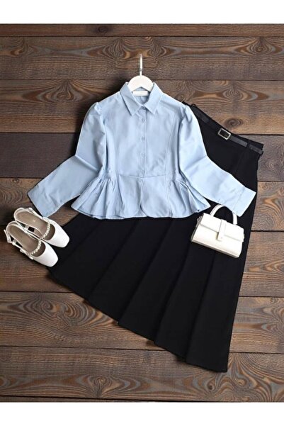 ŞAHİN TESETTÜR GİYİM PEPLUM DİKİŞLİ FIRFIRLI GÖMLEK 5667