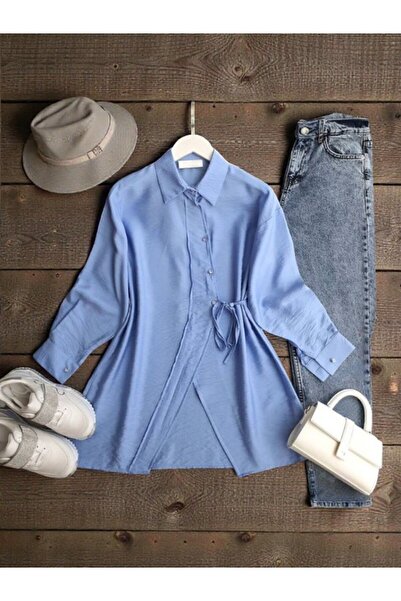 ŞAHİN TESETTÜR GİYİM ÇAPRAZ DÜĞMELİ YAN BAĞCIKLI GÖMLEK TUNİK 5660