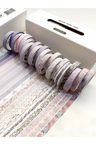 Choice3 علبة شرائط واشي بنفسجية اللون، ٢٠ لفة من شرائط رفيعة، مزينة بأزهار رق...