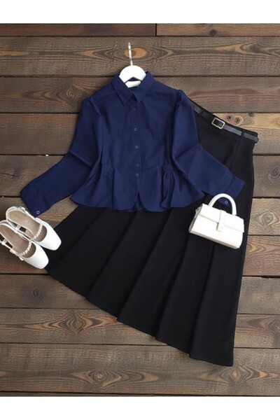 ŞAHİN TESETTÜR GİYİM PEPLUM DİKİŞLİ FIRFIRLI GÖMLEK 5667