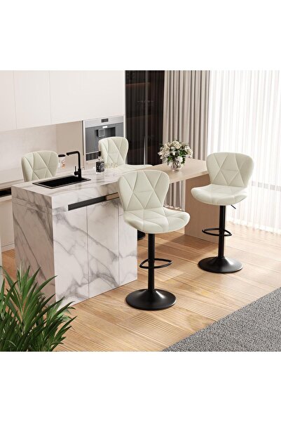 Hawthyhome 4'lü Yüksekliği Ayarlanabilir 360° Döner Suni Deri Bar Taburesi