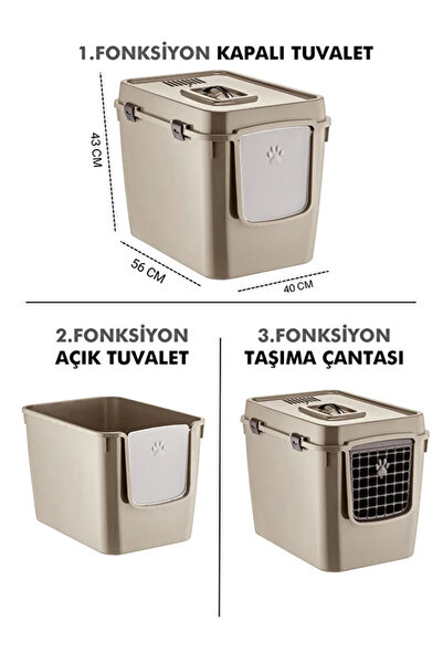 POLİVAHOME XXL 3 Fonksiyonlu Premium Kapalı Kedi Tuvaleti ve Taşıma Çantası 5...