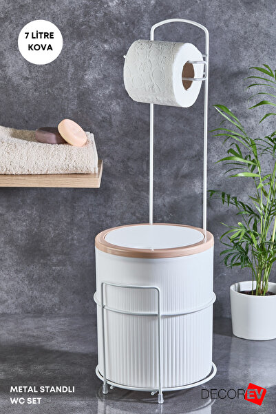 ozbience 7 Litre Metal Standlı Banyo ve Mutfak Çöp Kovası Seti