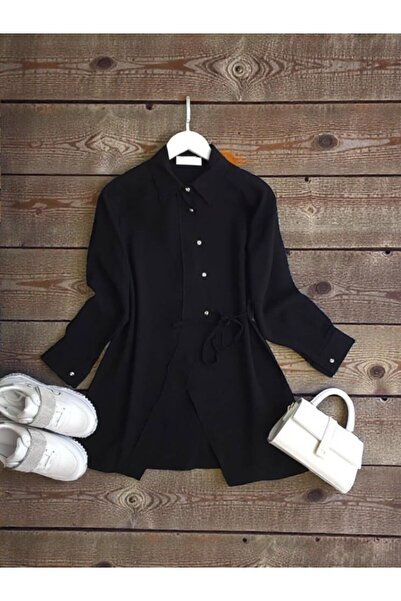 ŞAHİN TESETTÜR GİYİM ÇAPRAZ DÜĞMELİ YAN BAĞCIKLI GÖMLEK TUNİK 5660