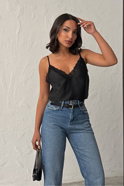 Caddebostan Moda Black V-Neck Lace Athlete Blouse Modern Premium Luxury Trend...