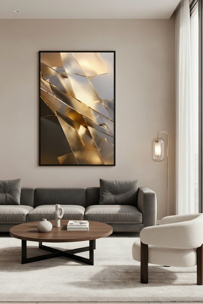 hollywest Lüks Gold ve Siyah Geometrik Katmanlar Duvar Sanatı | Modern Çerçev...
