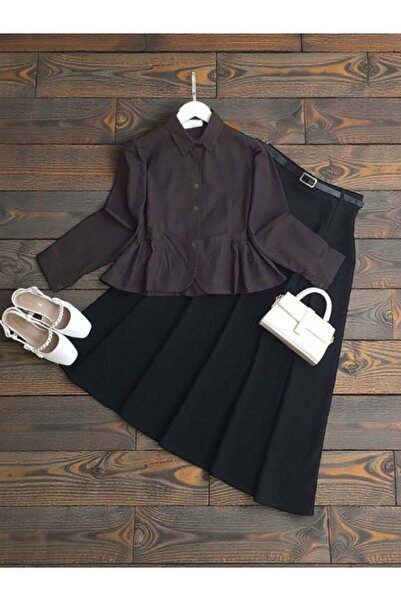 ŞAHİN TESETTÜR GİYİM PEPLUM DİKİŞLİ FIRFIRLI GÖMLEK 5667