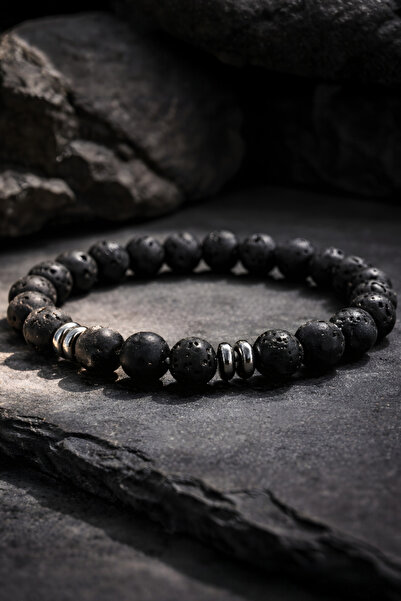 NBS Beautiful Naturel Stones Lava Stone, Hematite Unisex Natural Stone Bracel...