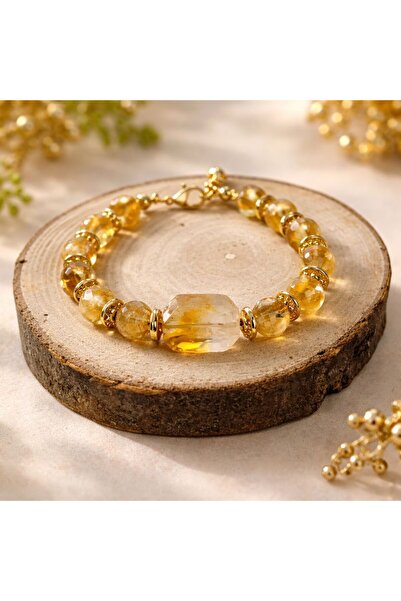 Agatella Tasarım Natural Citrine Stone Elegant Stone Design Bracelet