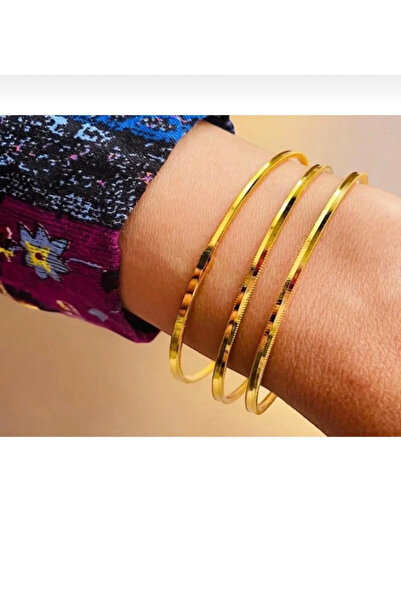 LAYDA 22 Ayar Altın Kaplama Tırtıklı Model Ajda Bilezik 3 ADET L - 6.6