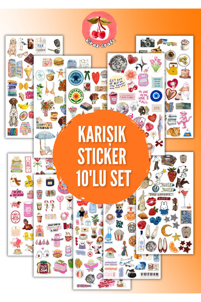 Kiraz Craft Karışık Sticker 10’lu Set | Estetik, Eğlenceli & Günlük Hayat Tem...