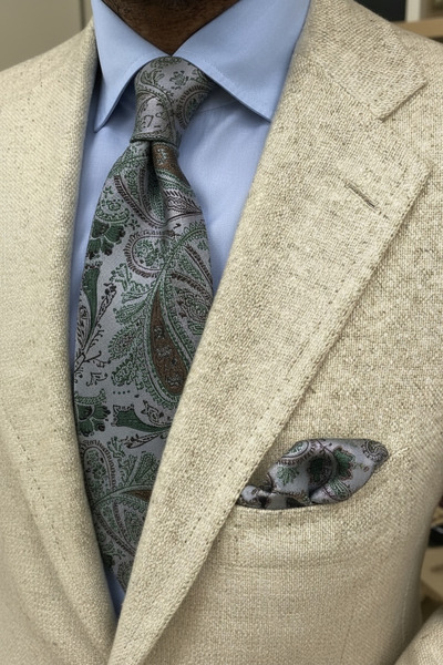 CROATE Gray Shawl Pattern Microfiber Tie