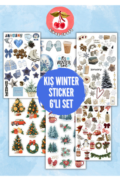 Kiraz Craft Kış Winter Sticker 6’lı Set | Cozy, Noel & Kış Temalı Sevimli Aja...