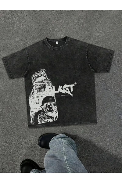 Le Savu تي شيرت قصة فضفاضة Vintage مطبوع عليه Blast قابل للغسل للجنسين