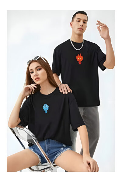 Printiva Zenrova LOVER COUPLE Ove قصة فضفاضة T-SHIRT أسود مطبوع عليه كلمة wif...