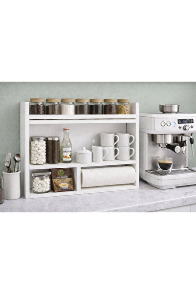 Holly Touch Mutfak Rafı-Tezgah Üstü Raf – Düz Beyaz Arkalıklı, 3 Katlı Mutfak...
