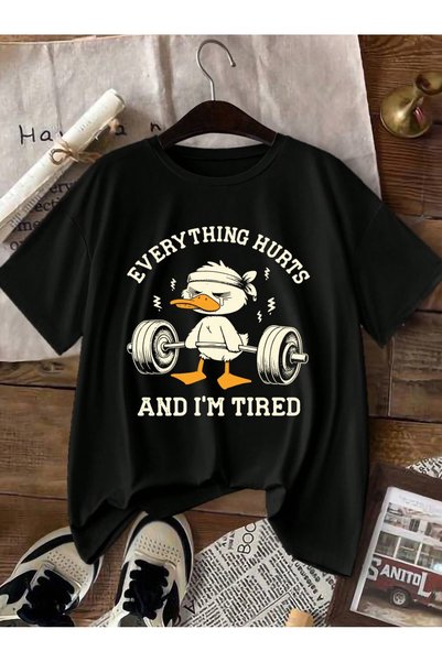 Marco Fresco تيشيرت للشباب مطبوع عليه بطة رياضية بأكمام قصيرة للجنسين من Daily Short Sleeve Weightlifter Duck قصة فضفاضة