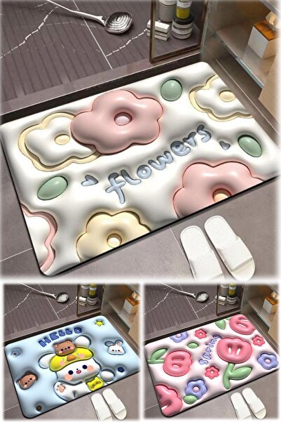 ozbience Emici 3D Zemin Paspası, Genişletilmiş Küçük Çiçek Desenli, Yumuşak v...