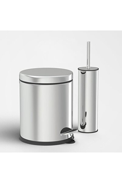ozbience 5 Litre Krom Çöp Kovası ve Tuvalet Fırçası Seti, Şık ve Kullanışlı