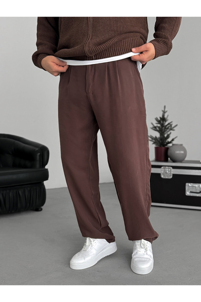 BYBASICMAN Brown Pleated Tencel Fabric Baggy Trousers Ke-1300