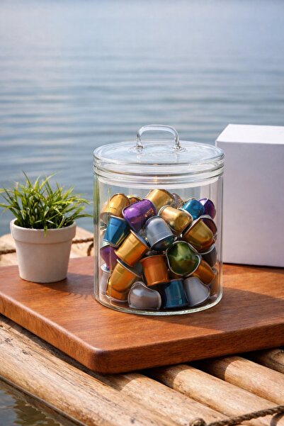 Paşabahçe Şeffaf Cam Kahve Kapsül Saklama Kavanozu - Vakum Kapaklı Modern Tas...