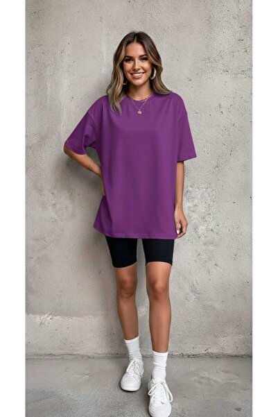 LiyAdaCo Unisex/Women's Purple Plain Oversize T-Shirt - Summer T-Shirt