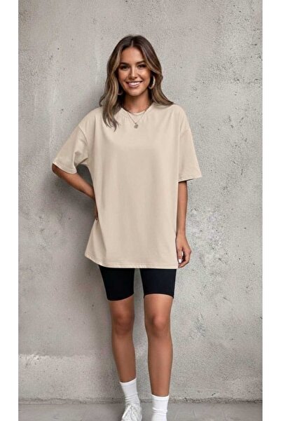 LiyAdaCo Unisex/Women's Beige Plain Oversize T-Shirt - Summer T-Shirt