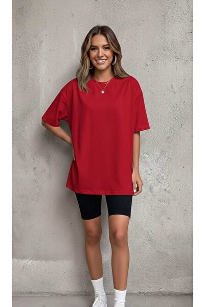LiyAdaCo Unisex/Women's Red Plain Oversize T-Shirt - Summer T-Shirt