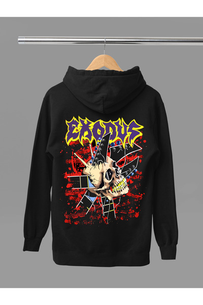 MAGORS سترة روك قطنية مطبوعة من EXODUS بأكمام طويلة وثلاث خيوط وقبعة للرأس